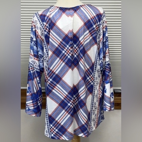 🌟HP FLORAL PLAID FRONT TIE Multicolor New Style & Co Button Up Blouse Colorful - Picture 13 of 16